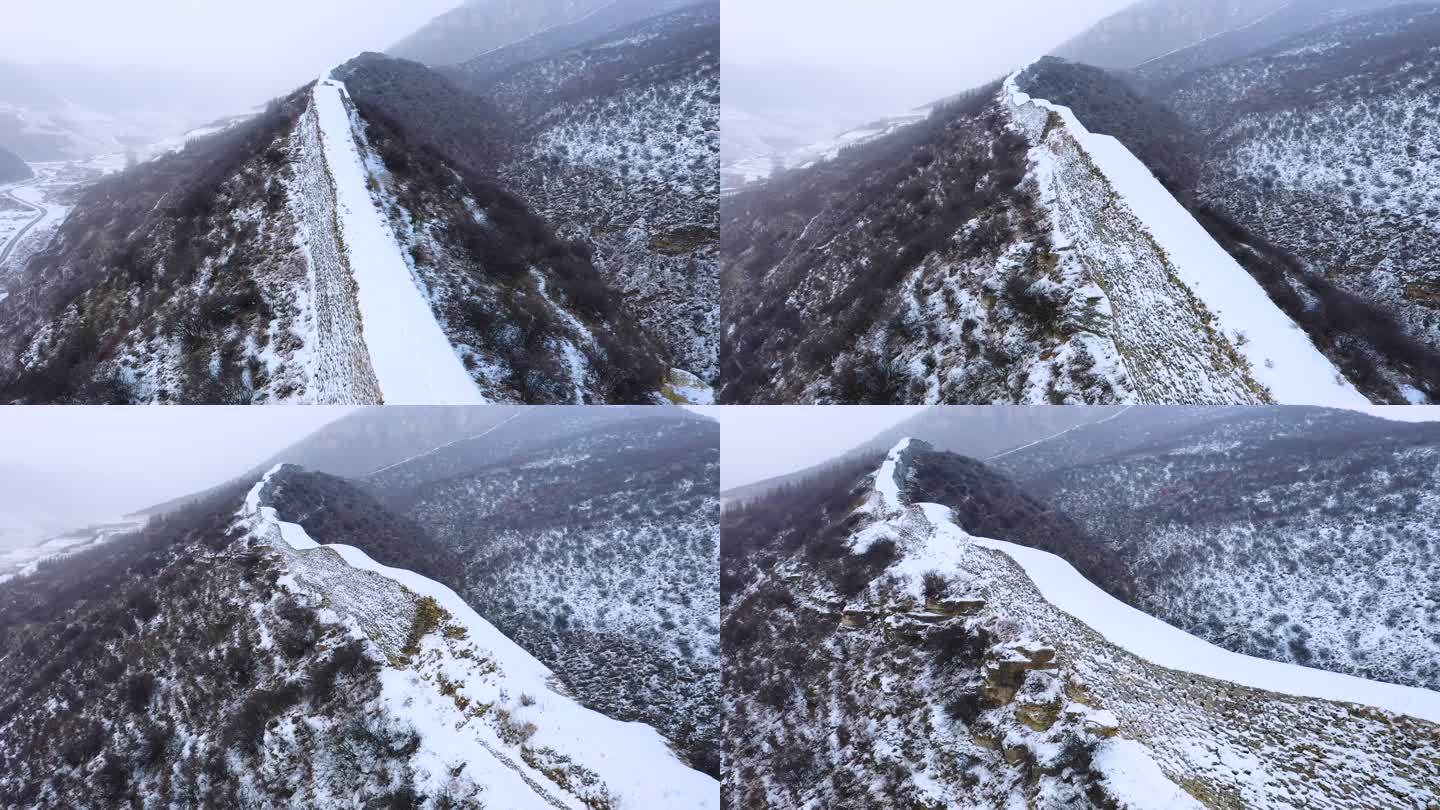 航拍山西岢岚宋长城雪景