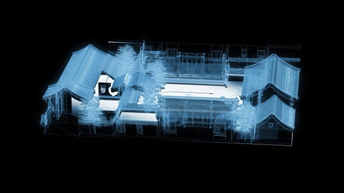 透视全息中式建筑四合院透明通道素材