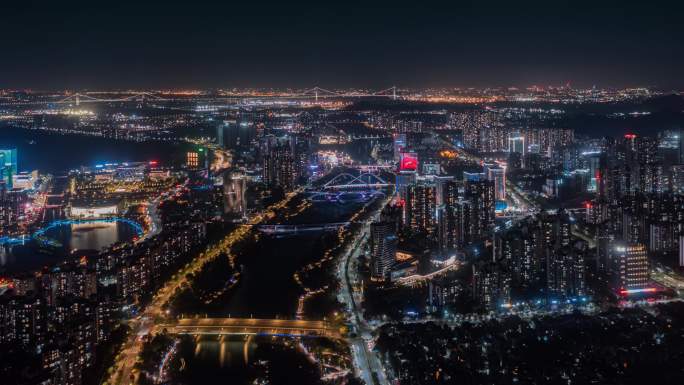 广州南沙自贸区繁华城市夜景4k延时