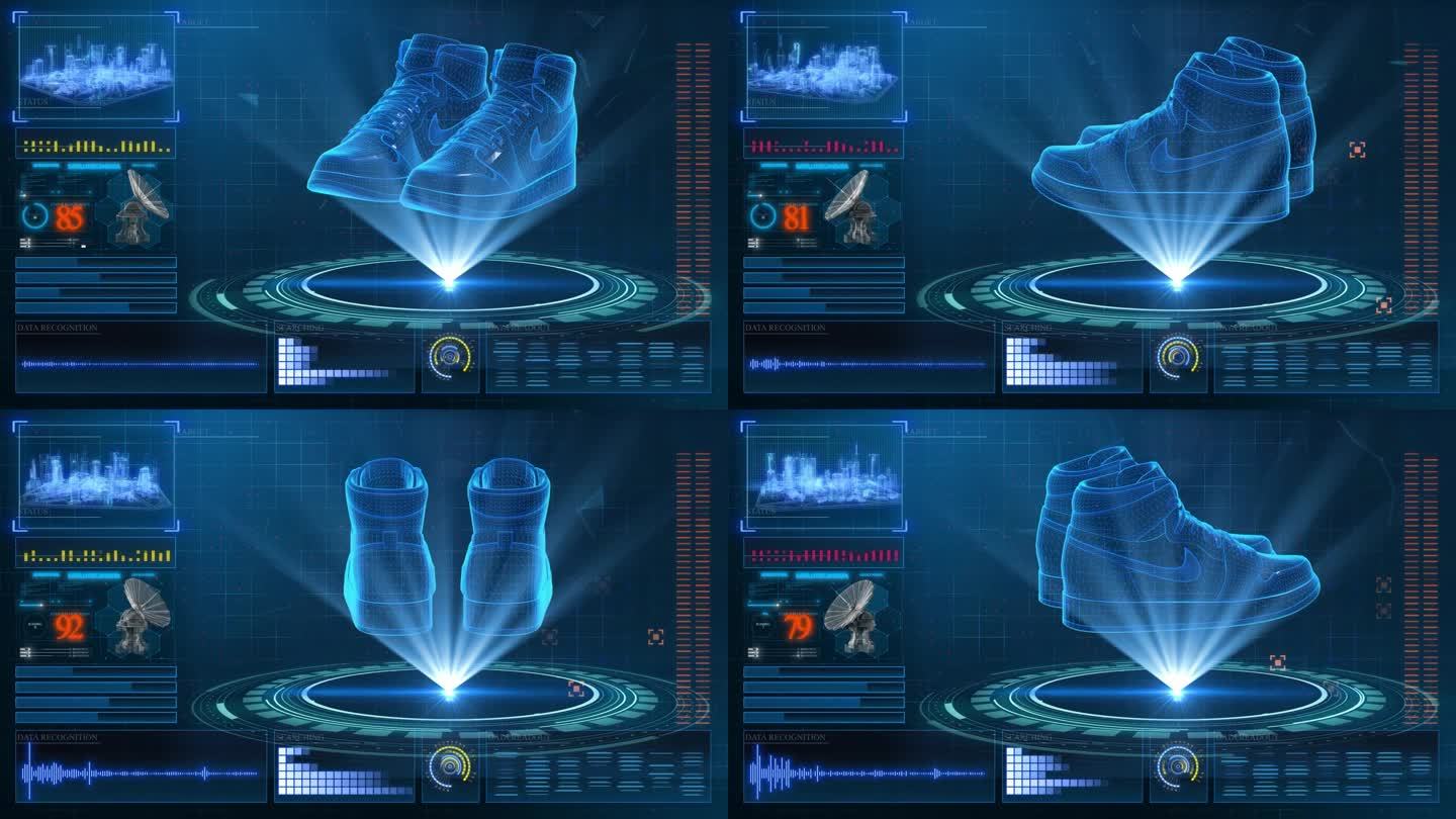 HUD科技界面AJ高帮运动鞋展示素材