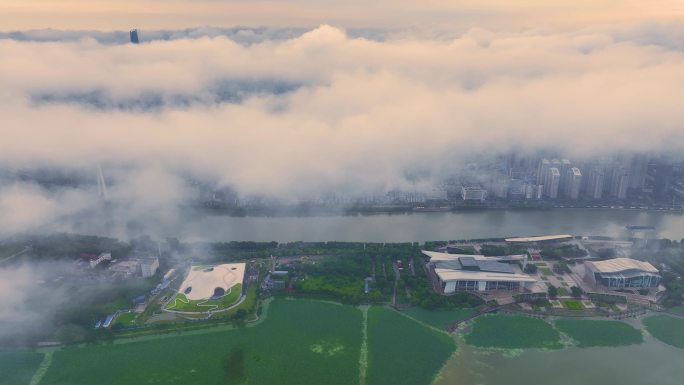 武汉夏季城市天际线航拍风光