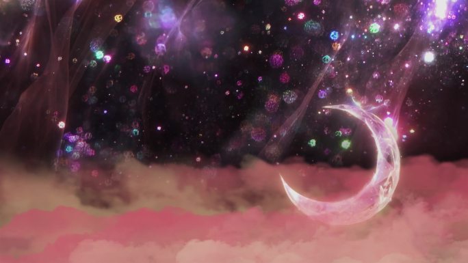 4k粉色浪漫月亮云朵星空梦幻背景循环模板