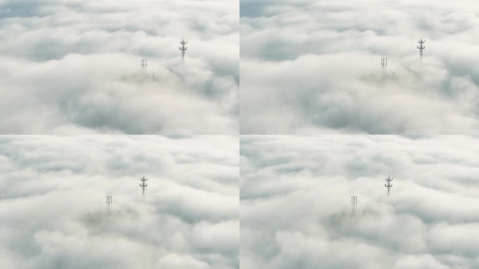 唯美壮观云雾中的信号铁塔
