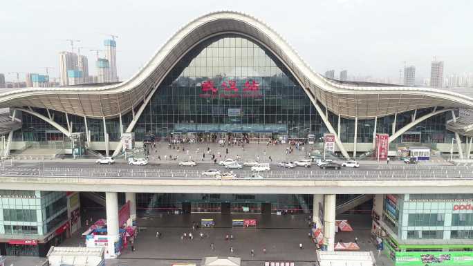 武汉铁路建设武汉站广场翻新过程航拍4K