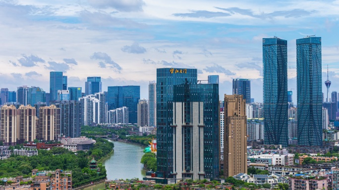 美丽成都雨后延时景观空气清新望江公园