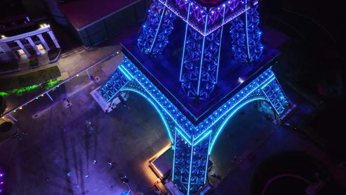 深圳世界之窗埃菲尔铁塔夜景航拍