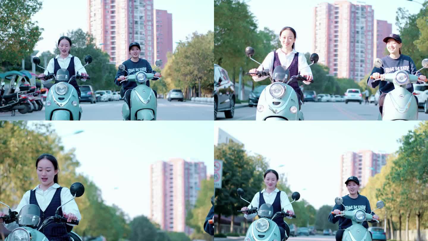 【4K】美女骑电动车女生骑电瓶车