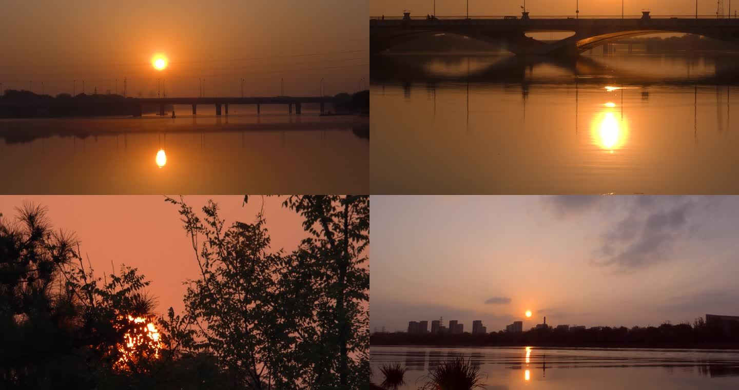 日出日落河边日出早晨太阳北京通州大运河
