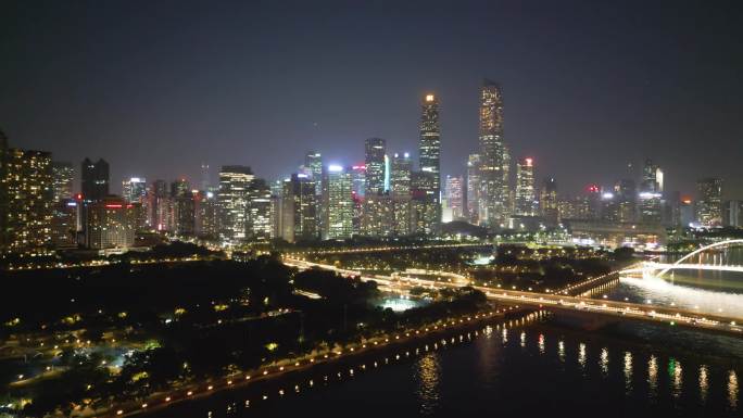 4k航拍广州珠江新城二沙岛城市宣传夜景