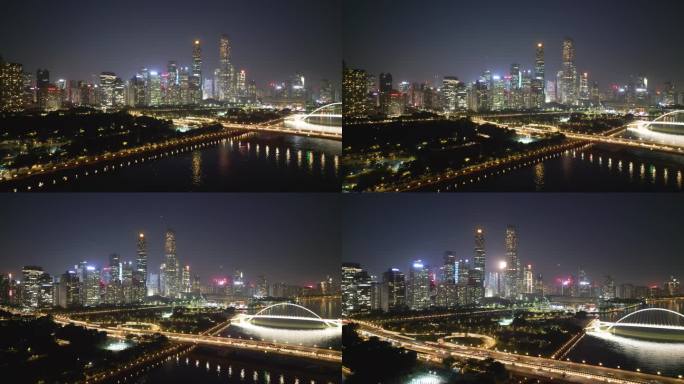 4k航拍广州珠江新城二沙岛城市宣传夜景