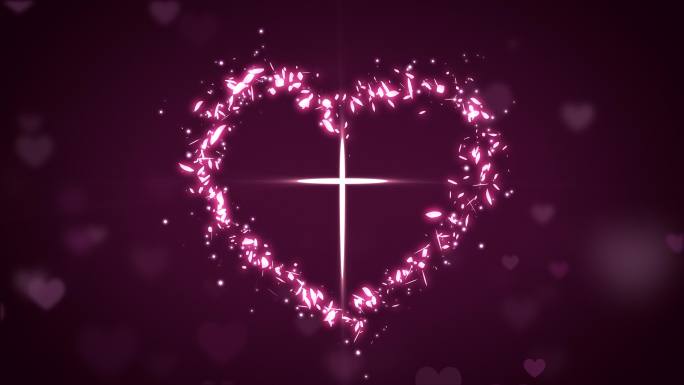 红色浪漫爱心圣光十字架循环视频