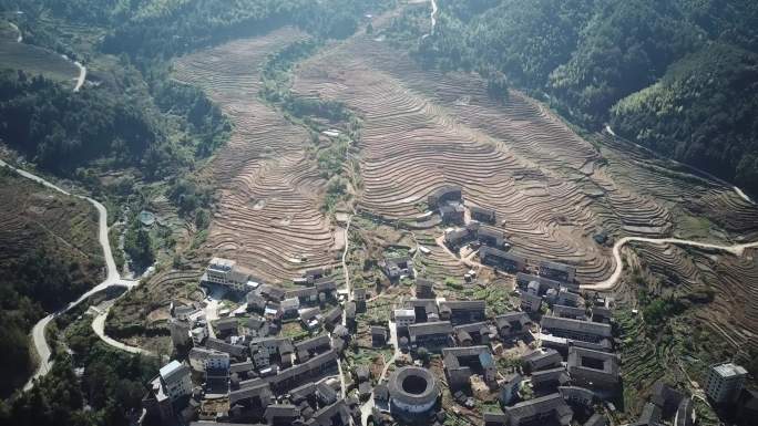 初溪土楼航拍福建土楼永定土楼梯田