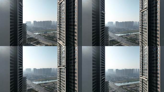 航拍襄阳襄州超高层房屋建筑城市风光