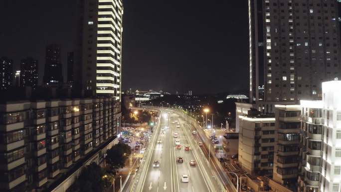 武汉车流武昌宣传珞狮路亮化街道口夜景4K