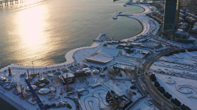 大连星海湾雪景航拍