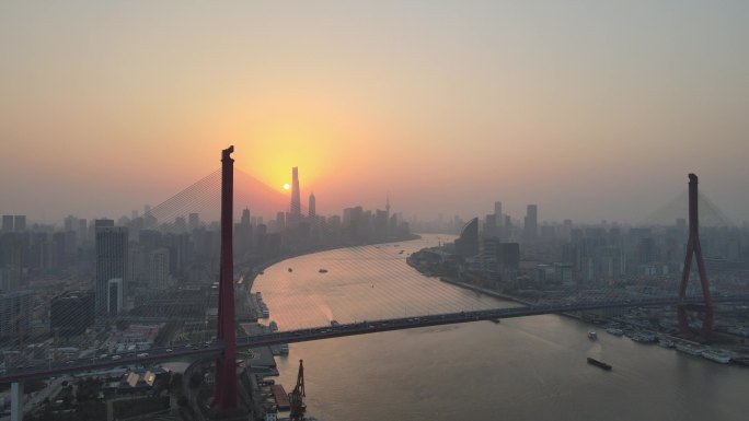 最新北外滩杨浦大桥夕阳