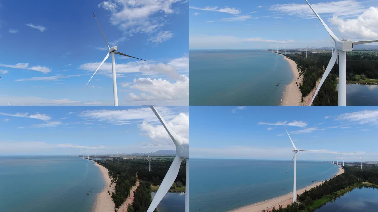 风力发电滨海海边发电4k