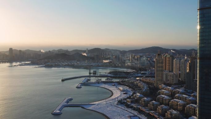 大连星海湾雪景航拍