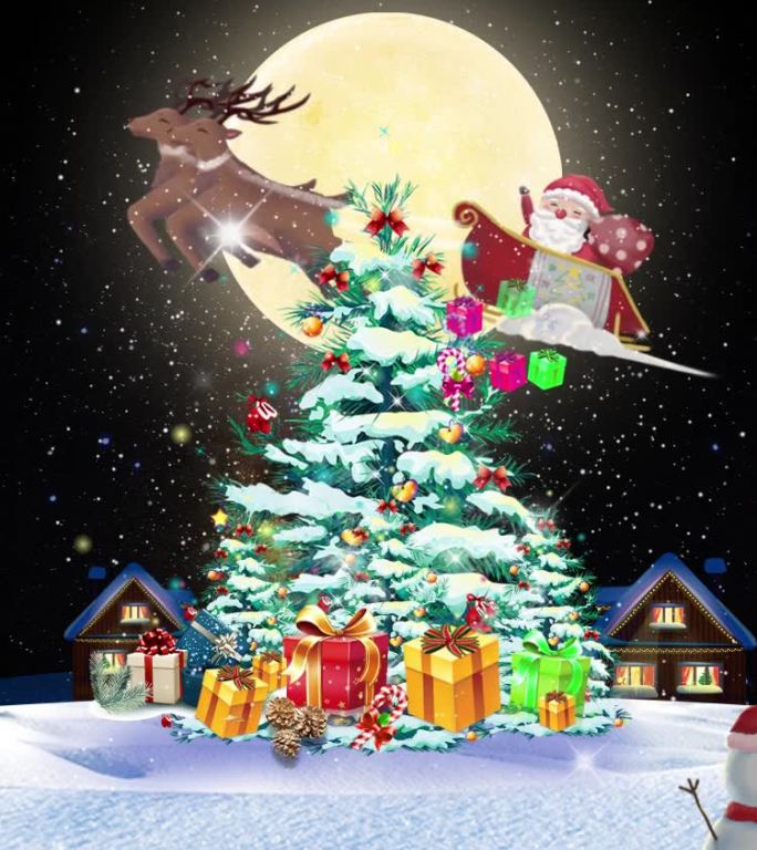 平安夜圣诞老人驯鹿雪橇AE动画