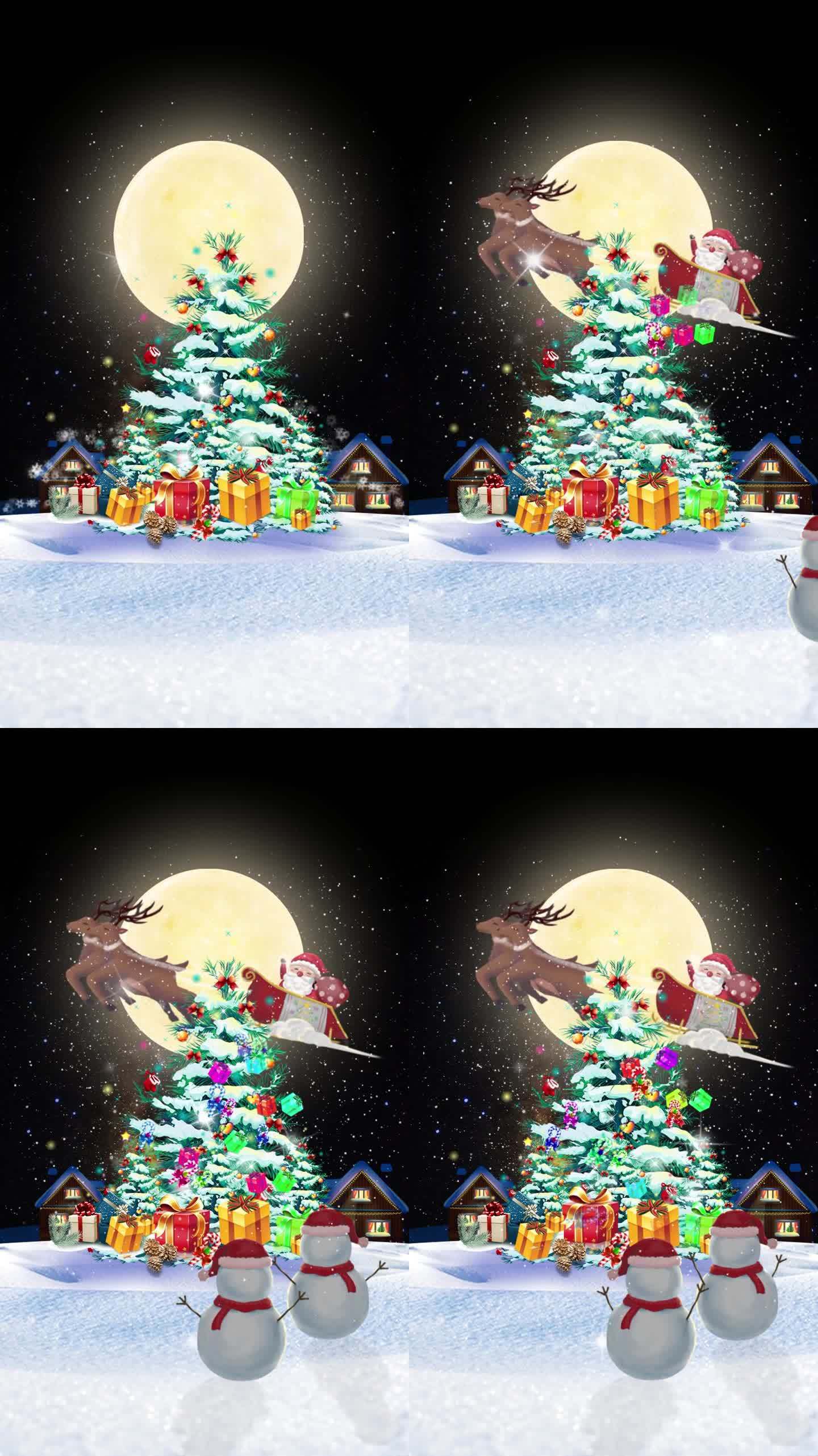 平安夜圣诞老人驯鹿雪橇AE动画