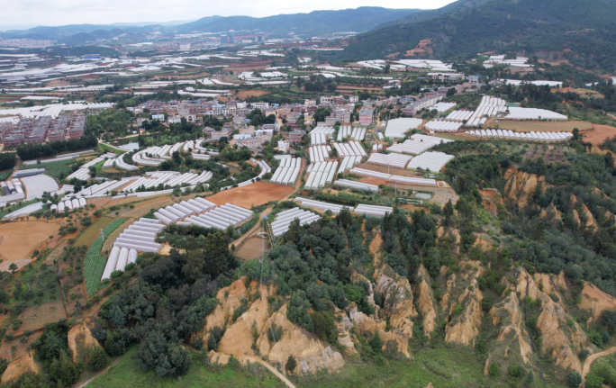 新农村建设乡村大棚航拍