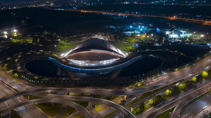 成都露天音乐公园夜景_夜_环绕_航拍延时