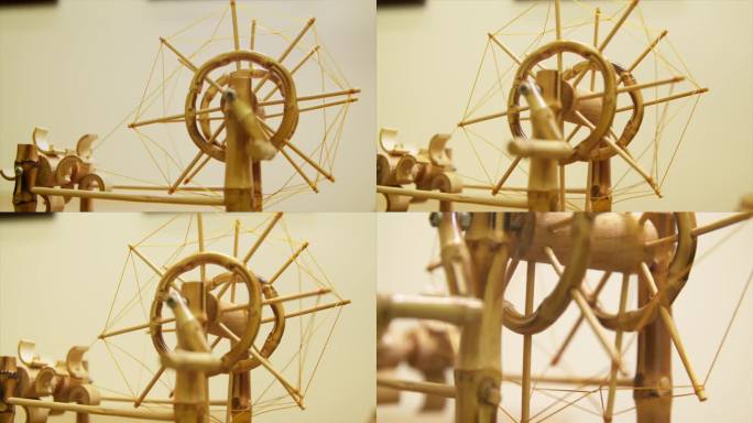 竹编工艺品纺织车模型特写4A021