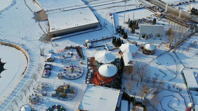 大连星海广场冬季雪景航拍