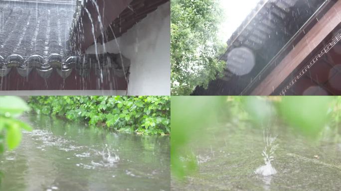 烟雨江南屋檐下雨雨滴雨水特写意境A021