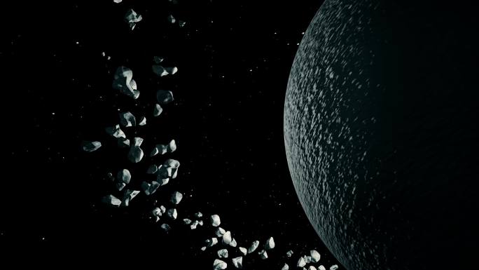 黑暗星球陨石飞落环绕三维动画视频素材