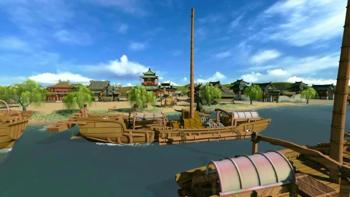 古代京杭大运河3D三维模拟动画A005