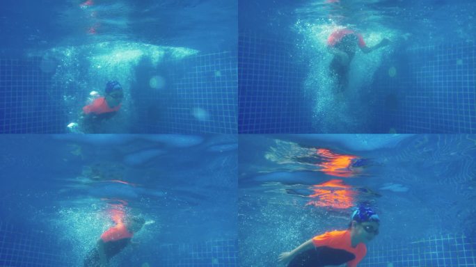 水下拍摄儿童跳水潜水游泳欢乐夏天运动