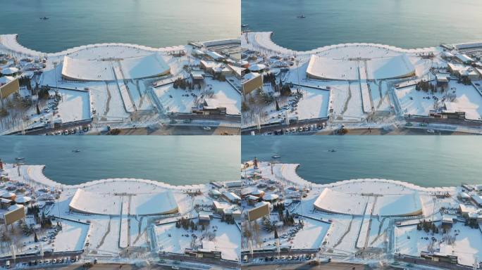 大连星海广场冬季雪景航拍