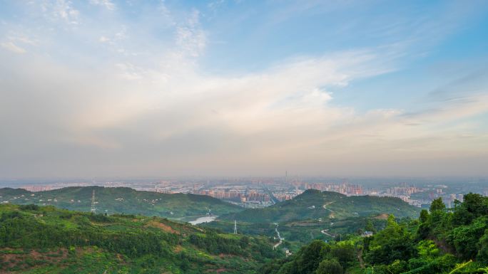 成都全景日出_龙泉山日出_夜转日延时