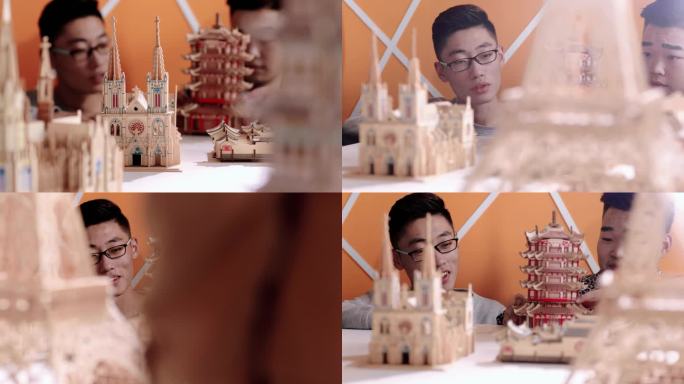【4K】大学男生做手工建筑模型