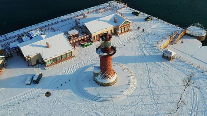 大连星海广场冬季雪景航拍