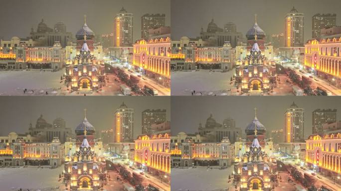 哈尔滨大教堂夜景航拍