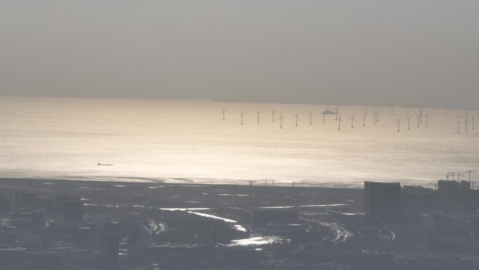 4K原素材-航拍东海大桥风力发电场