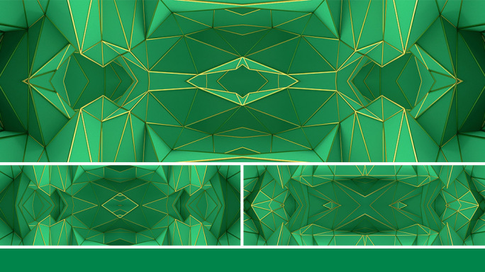 【宽屏时尚背景】创意绿色立体金边机械几何