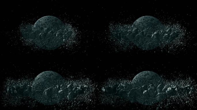 神秘黑暗星球陨石环绕三维动画视频素材