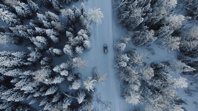 新疆喀纳斯雪景 冰雪公路行车航拍