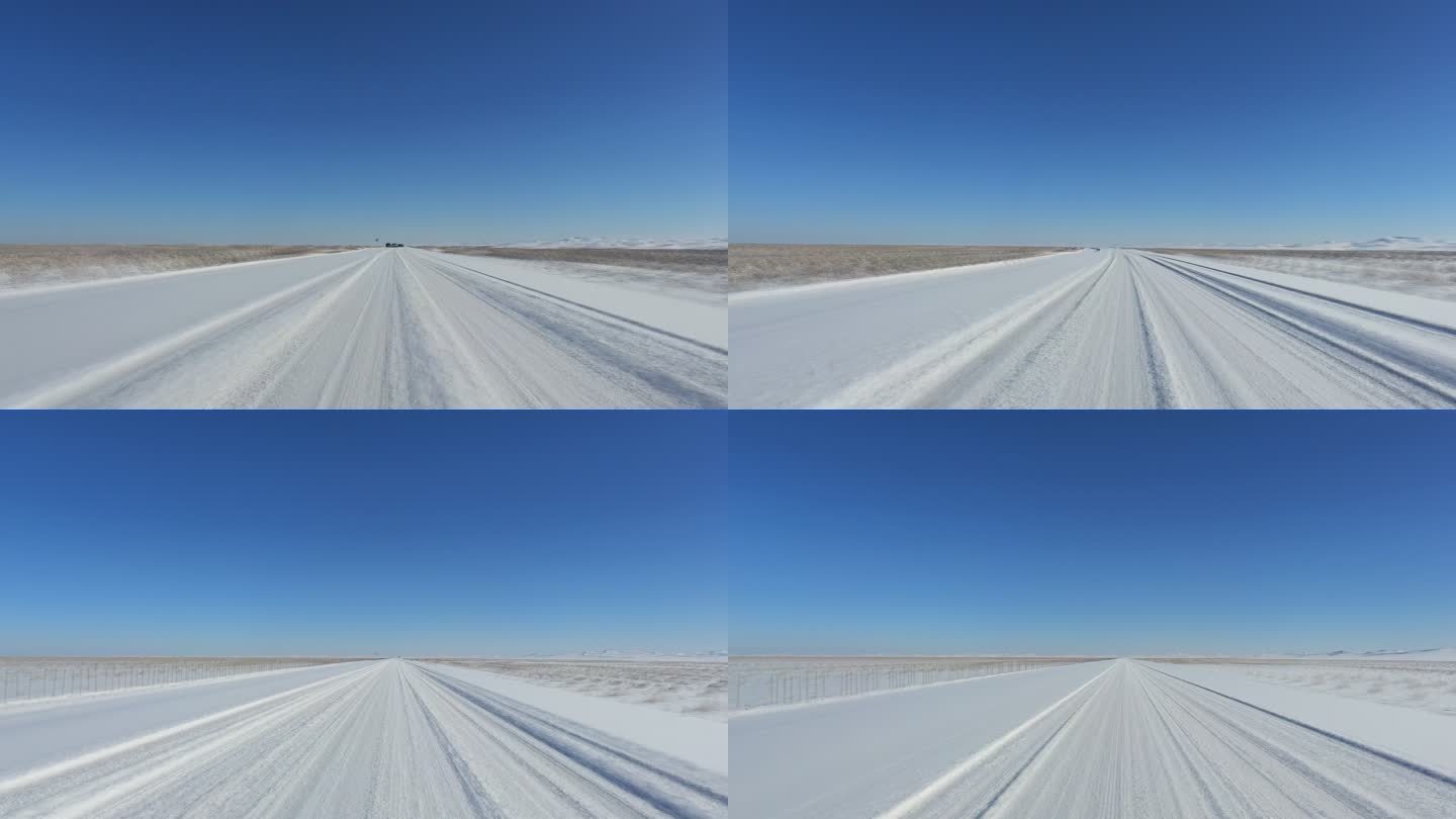 雪后沙漠公路行车移动延时