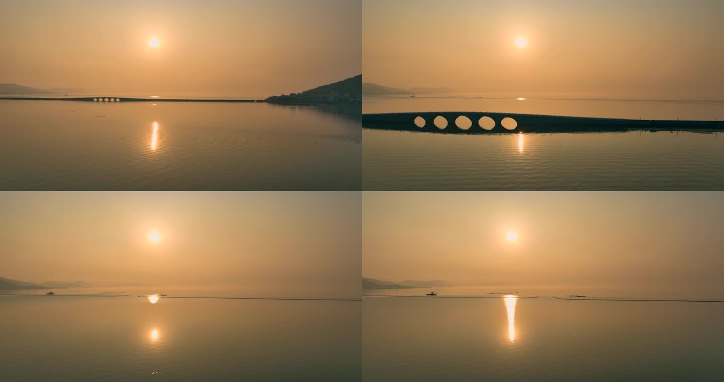 日落 太湖  大桥  航拍