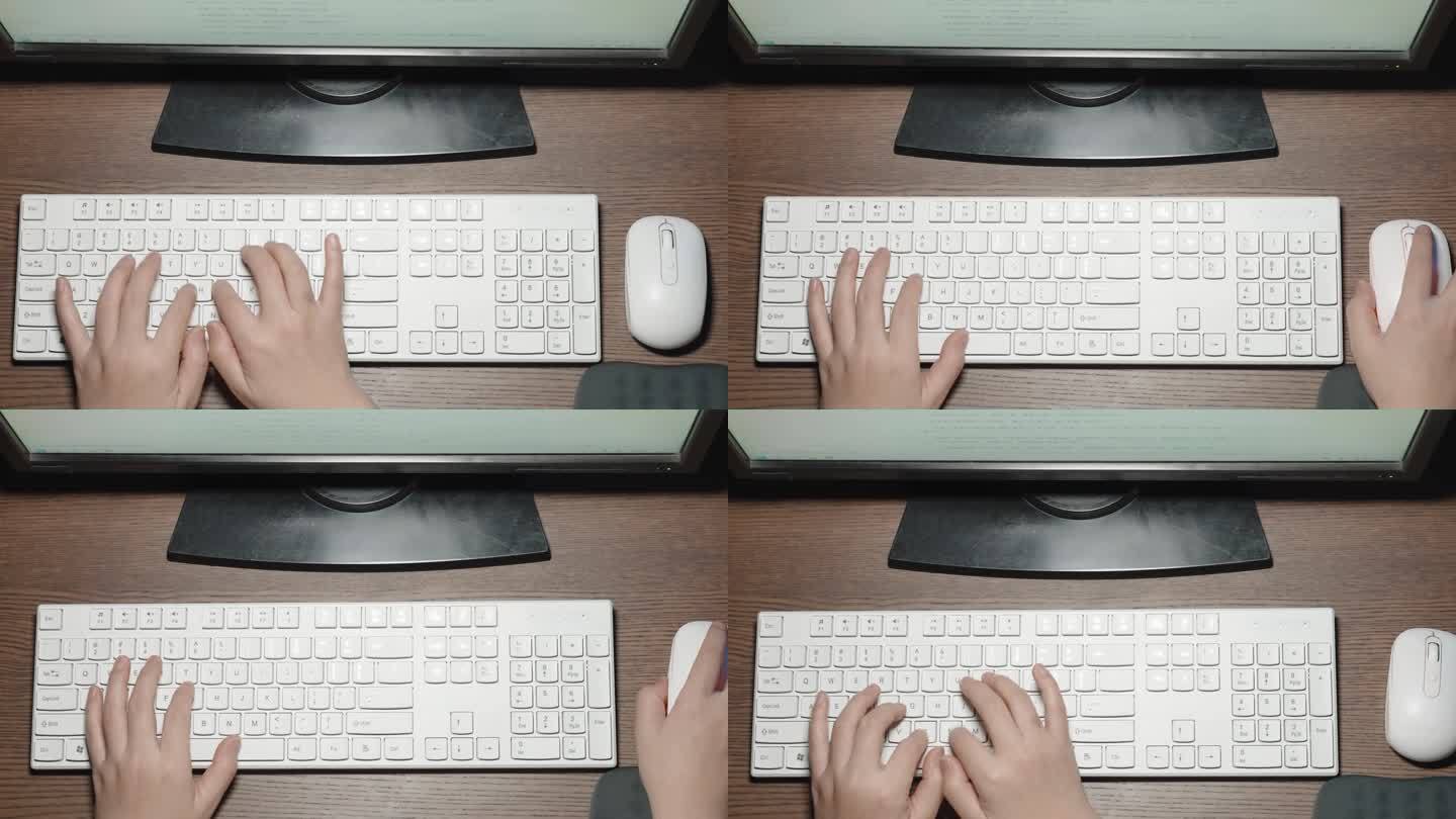 CU母手在电脑键盘的白键上打字