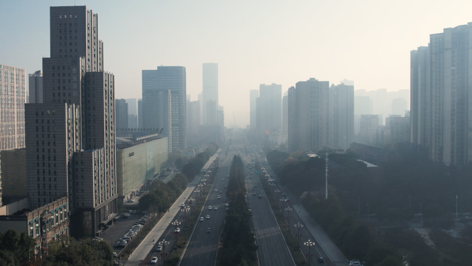 4k雾霾城市航拍