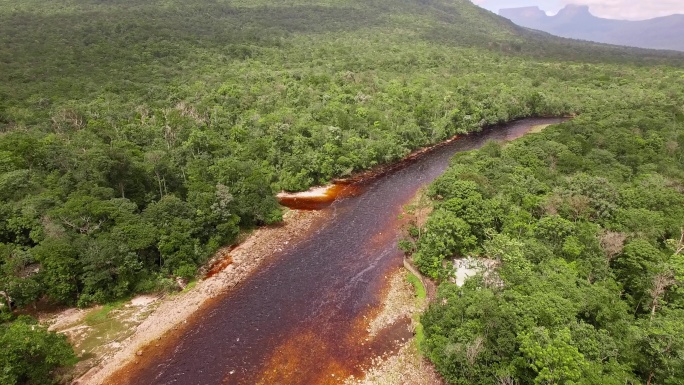 Canaima国家公园天使瀑布的Churun河鸟瞰图。委内瑞拉