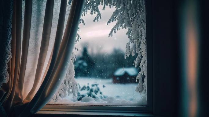 冬季冬天看窗外下雪