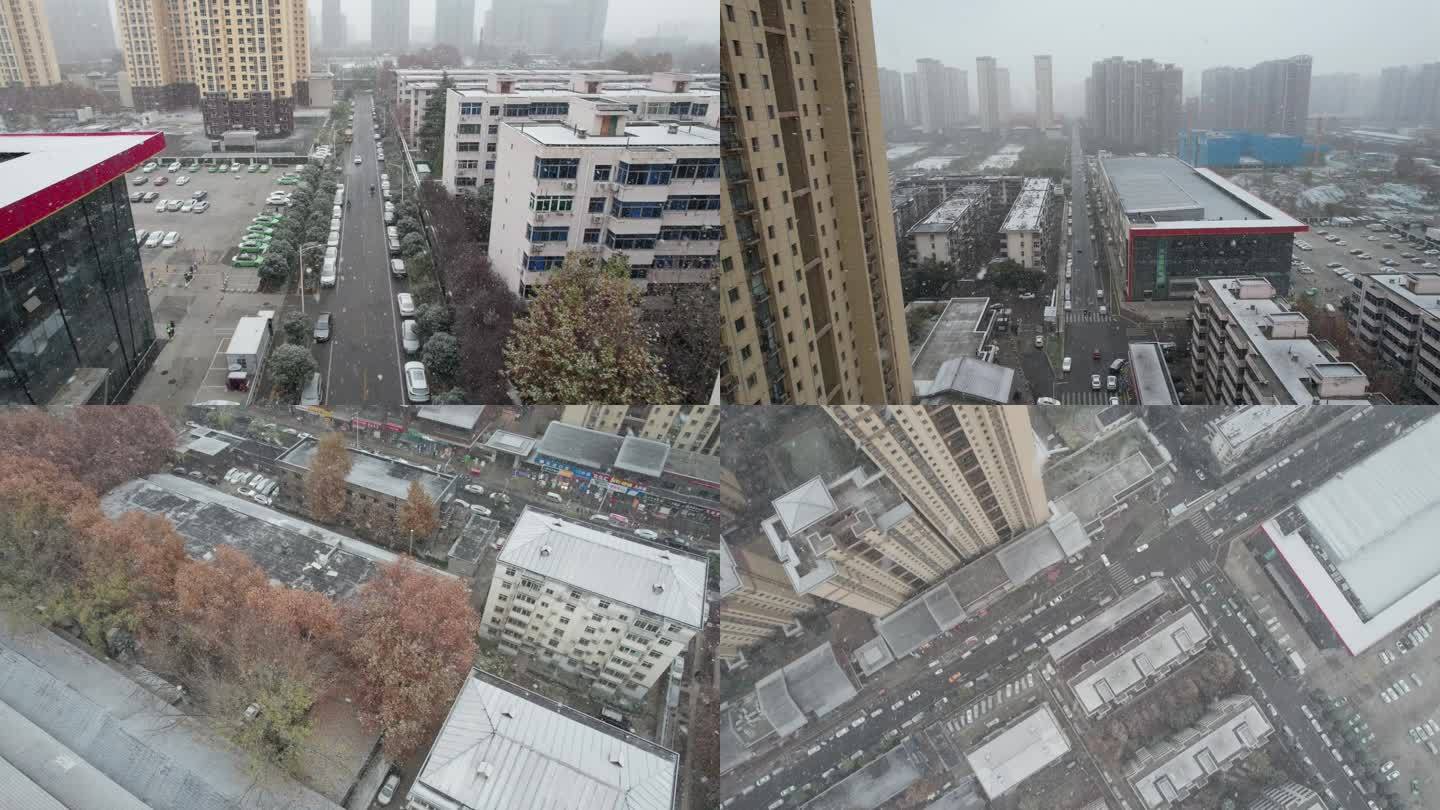 航拍下雪的城市