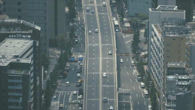 东京公路主干道长焦压缩景深航拍俯拍俯瞰
