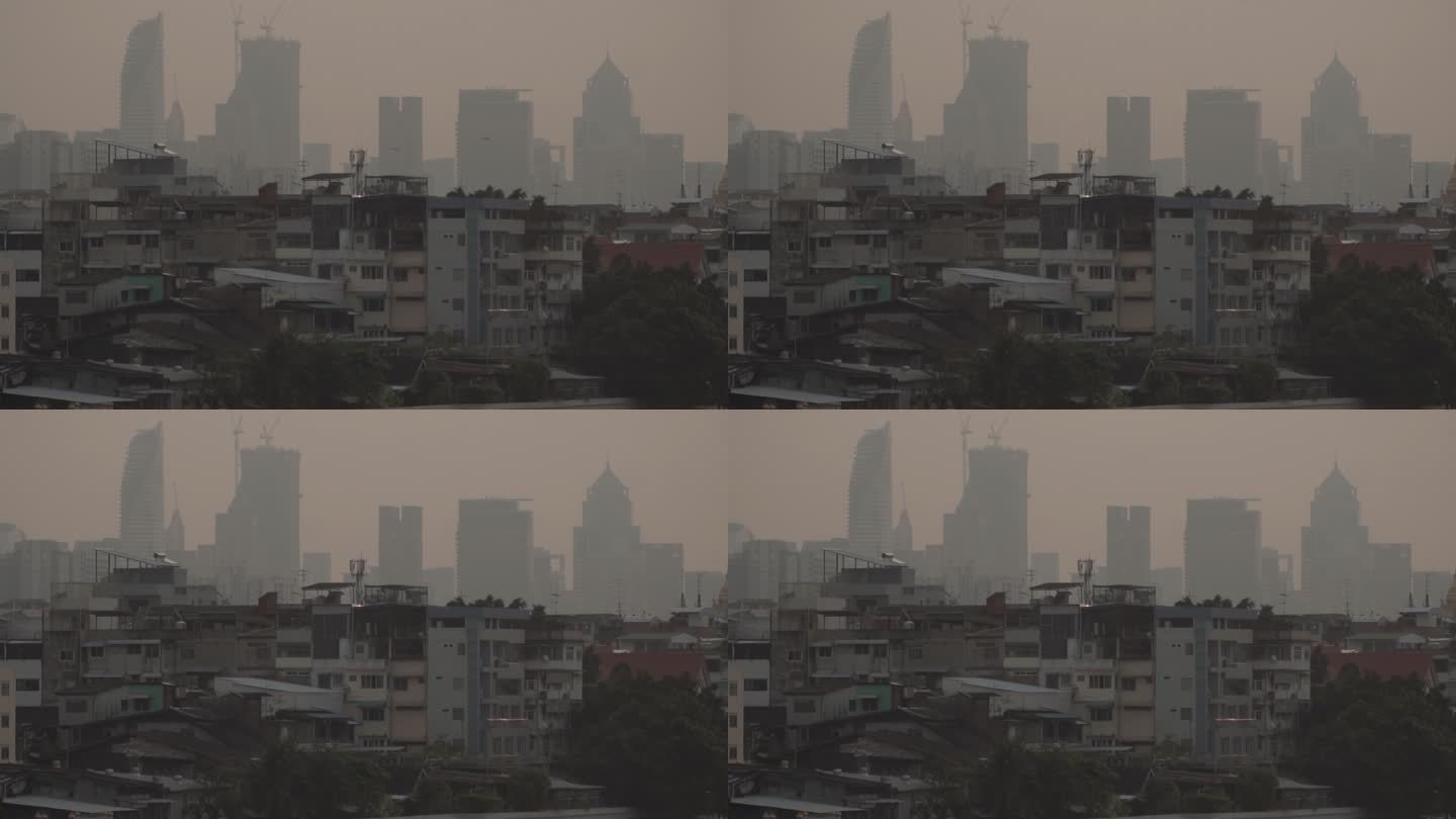 城市被空气污染中的灰尘所覆盖。细颗粒物（PM2.5）的严重空气污染。